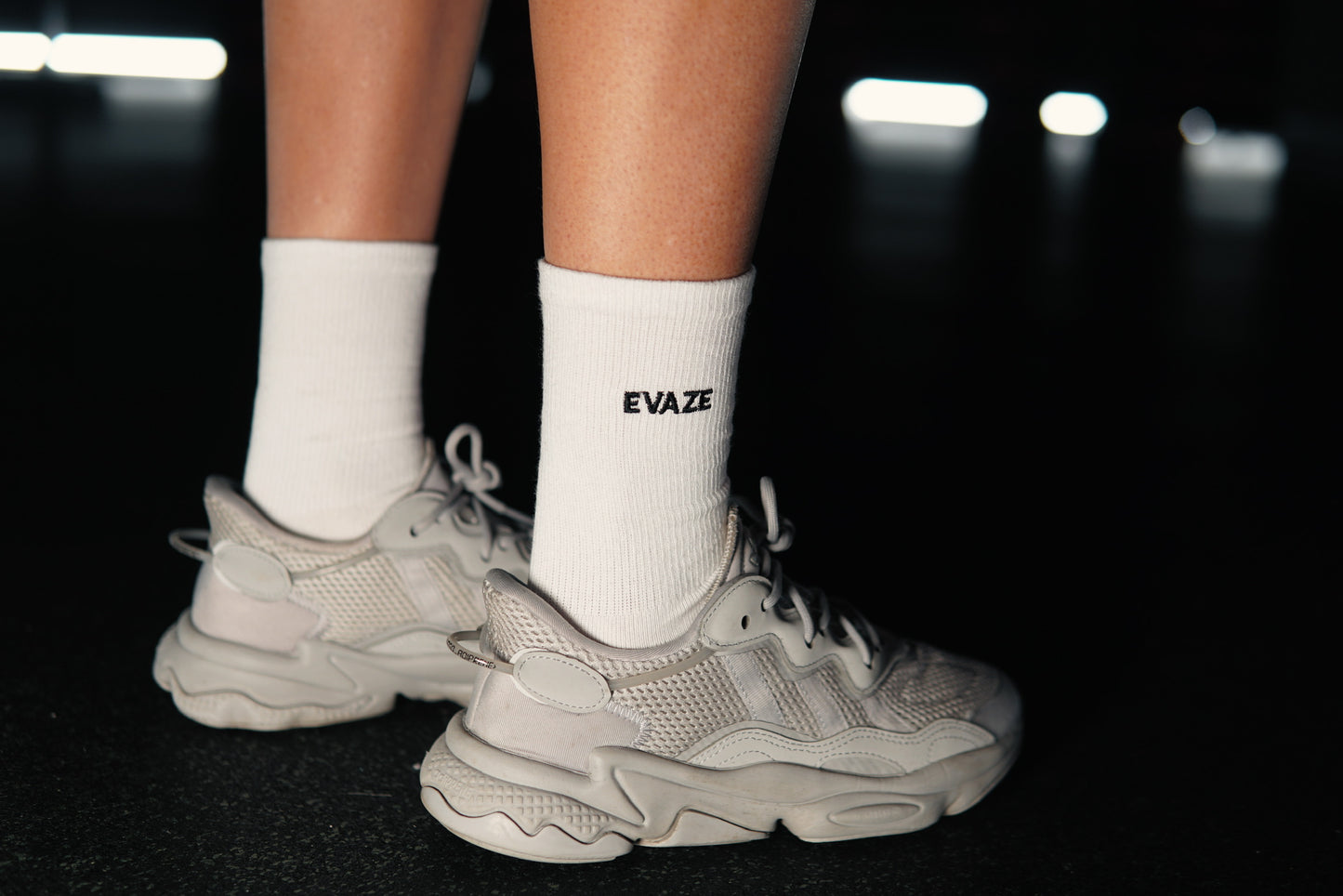 Evaze White Crew Socks.